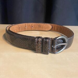 GENUINE LEATHER Maroon Brown Whit Gold‎ Shimmering Leather Belt Silver Buckle
